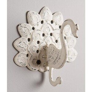 Anthropologie White Tailfeather Peacock Wall Hook